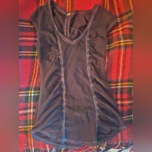 Free People Black Ruched V-Neck Top